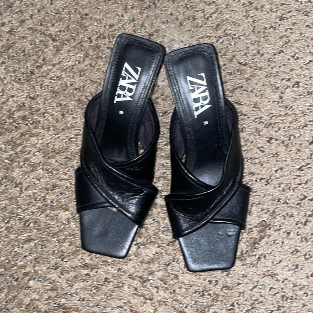 Zara Leather Square Block Heel